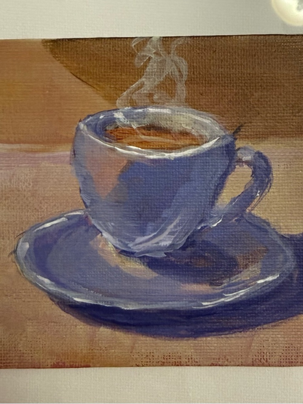 Blue Ceramic Coffee Cup Wall Art - Miniature Painting 4"x 4"